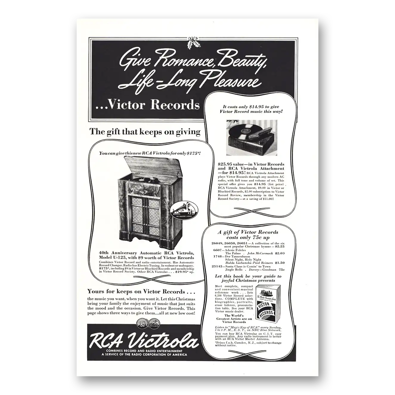 1938 RCA Victor Radios Victrola 40th Anniversary Automatic RCA Vintage Magazine Print Ad