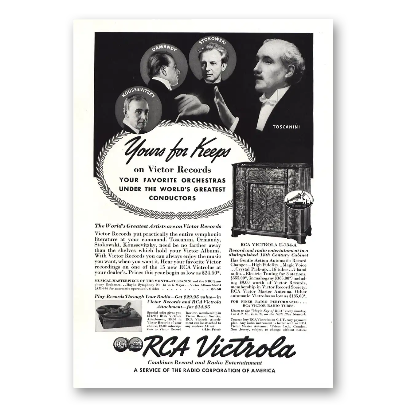 1938 Victrola Toscanini Yours for Keeps Vintage Magazine Print Ad