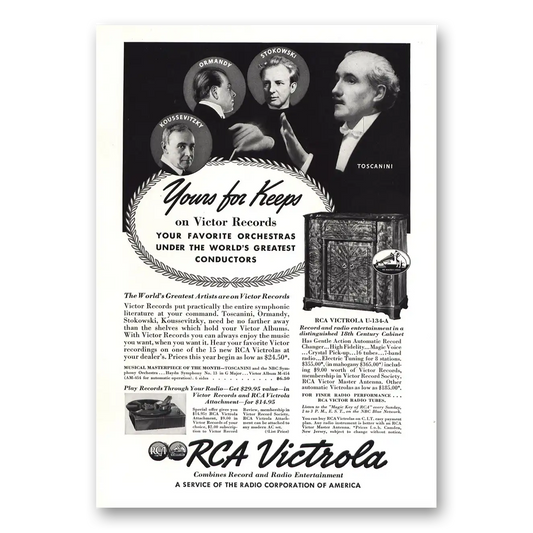 1938 Victrola Toscanini Yours for Keeps Vintage Magazine Print Ad