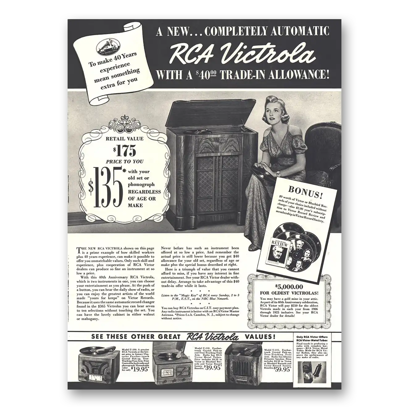 1938 RCA Victor Phonograph Radio Victrola Completely Automatic Vintage Magazine Print Ad