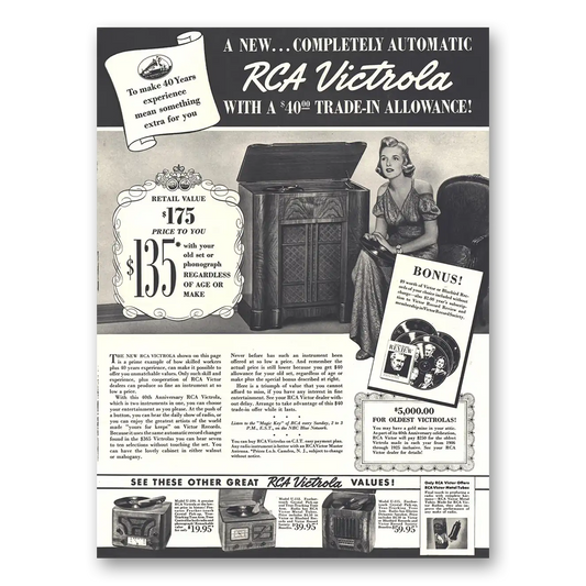 1938 RCA Victor Phonograph Radio Victrola Completely Automatic Vintage Magazine Print Ad