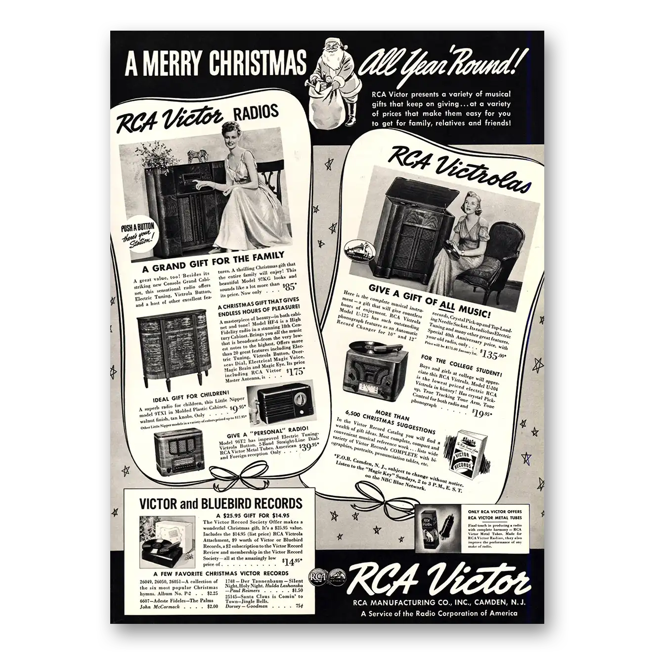 1938 RCA Victor Radios Merry Christmas All Year Round Vintage Magazine Print Ad