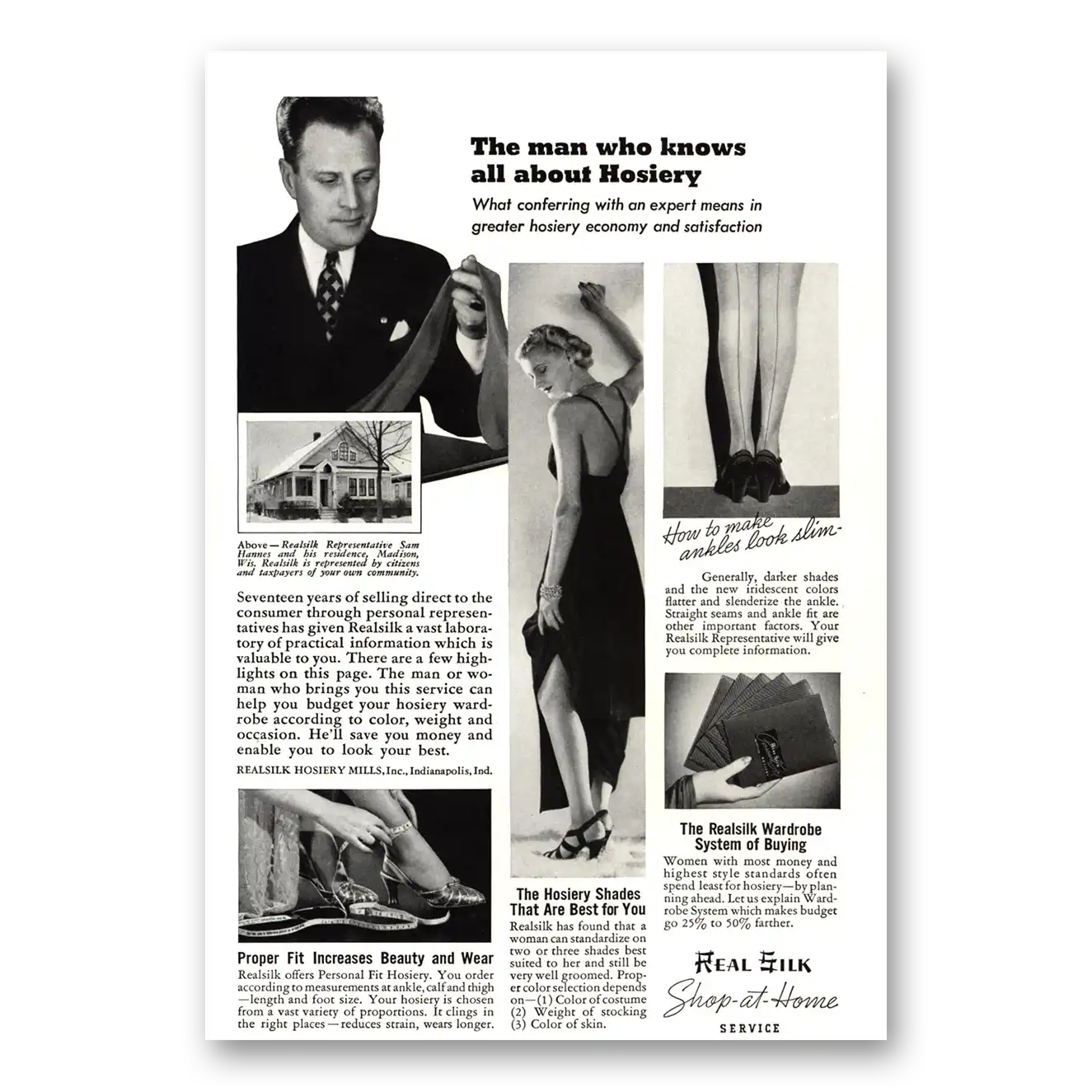 1938 Real Silk Shop at Home Service Man Who Know About Hosiery Vintage Magazine Print Ad