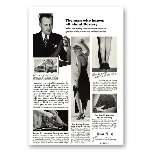 1938 Real Silk Shop at Home Service Man Who Know About Hosiery Vintage Magazine Print Ad