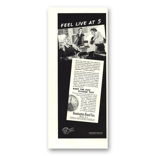 1938 Remington Typewriter Feel Live at 5 Vintage Magazine Print Ad