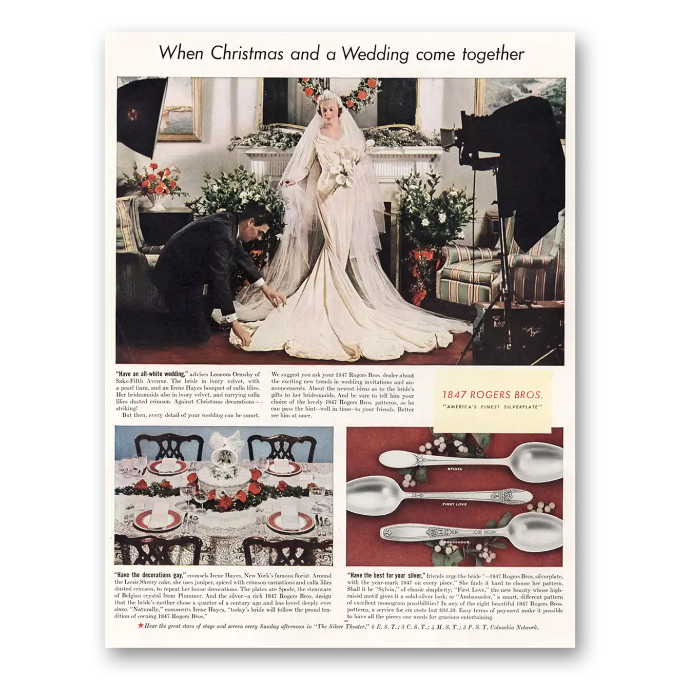 1938 1847 Rogers Bros Christmas and a Wedding Come Together Vintage Magazine Print Ad