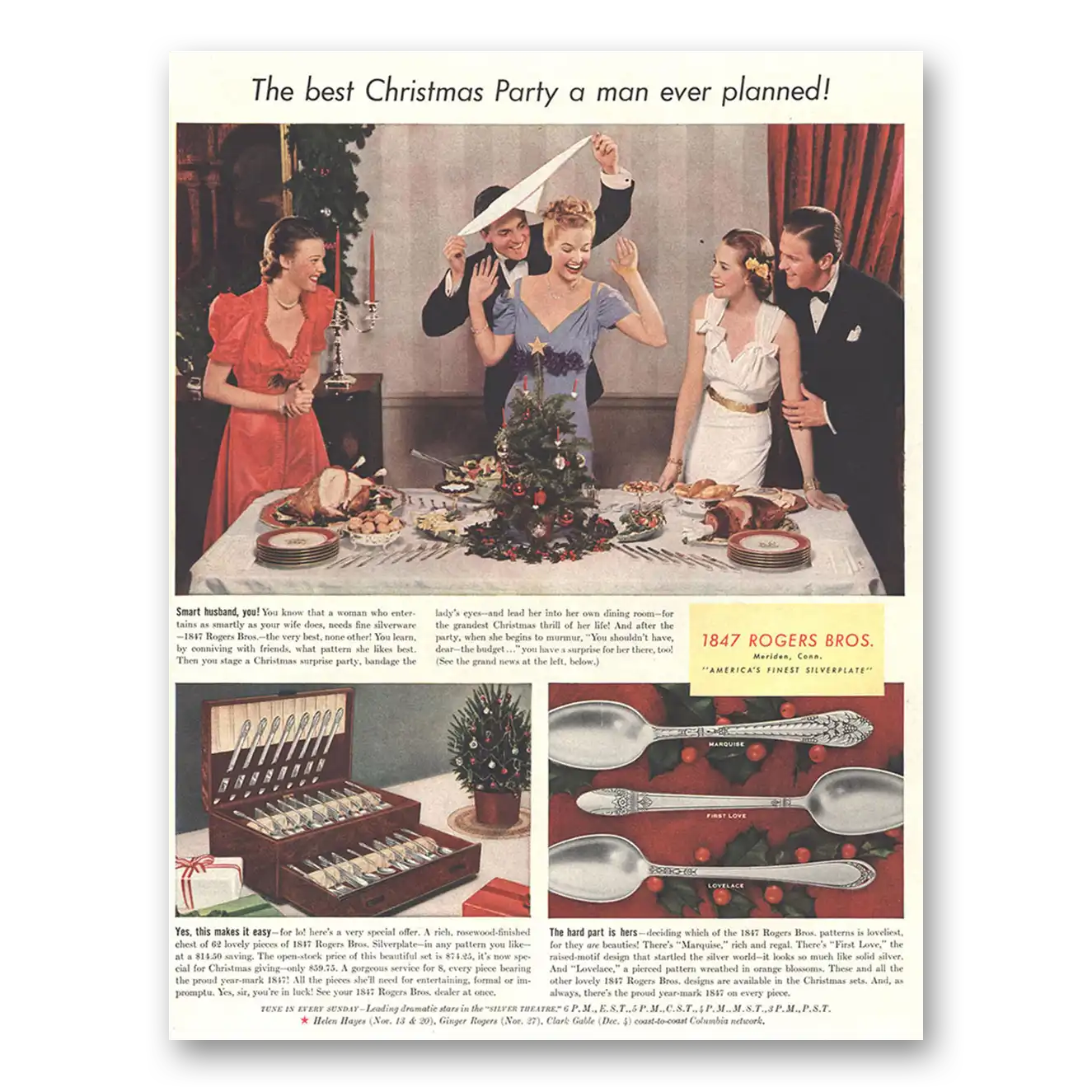 1938 1847 Rogers Bros Best Christmas Party a Man Ever Planned Vintage Magazine Print Ad