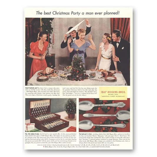 1938 1847 Rogers Bros Best Christmas Party a Man Ever Planned Vintage Magazine Print Ad