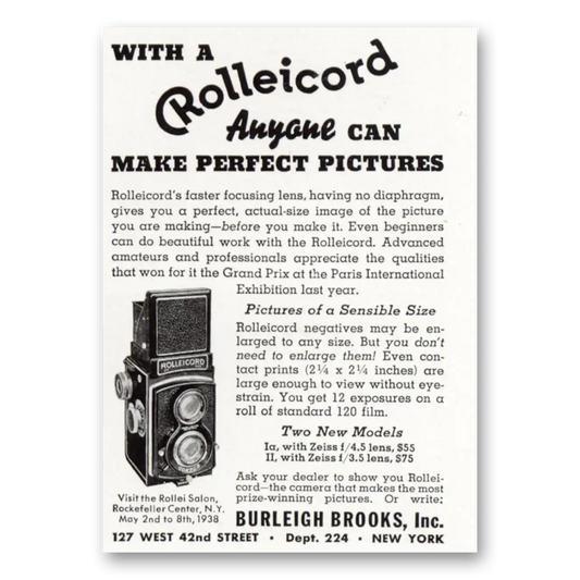 1938 Rolleicord Camera Anyone Can Make Perfect Pictures Vintage Magazine Print Ad