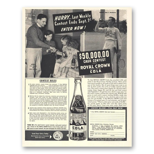 1938 Royal Crown Cola Last Weekly Contest Lawton Vintage Magazine Print Ad