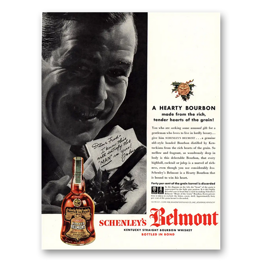 1938 Belmont Whiskey Hearty Bourbon Vintage Magazine Print Ad