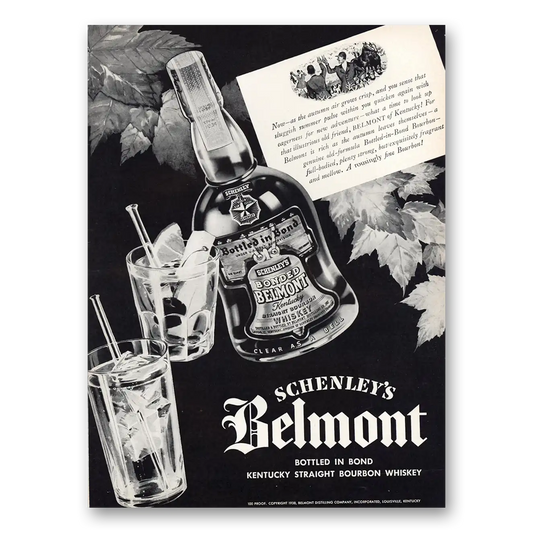 1938 Belmont Whiskey Autumn Air Grows Crisp Vintage Magazine Print Ad