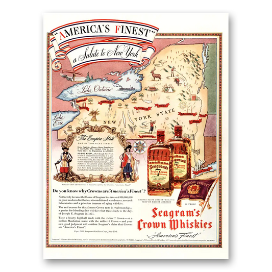 1938 Seagrams Crown Whiskies Seven Crown Salute to New York Vintage Magazine Print Ad