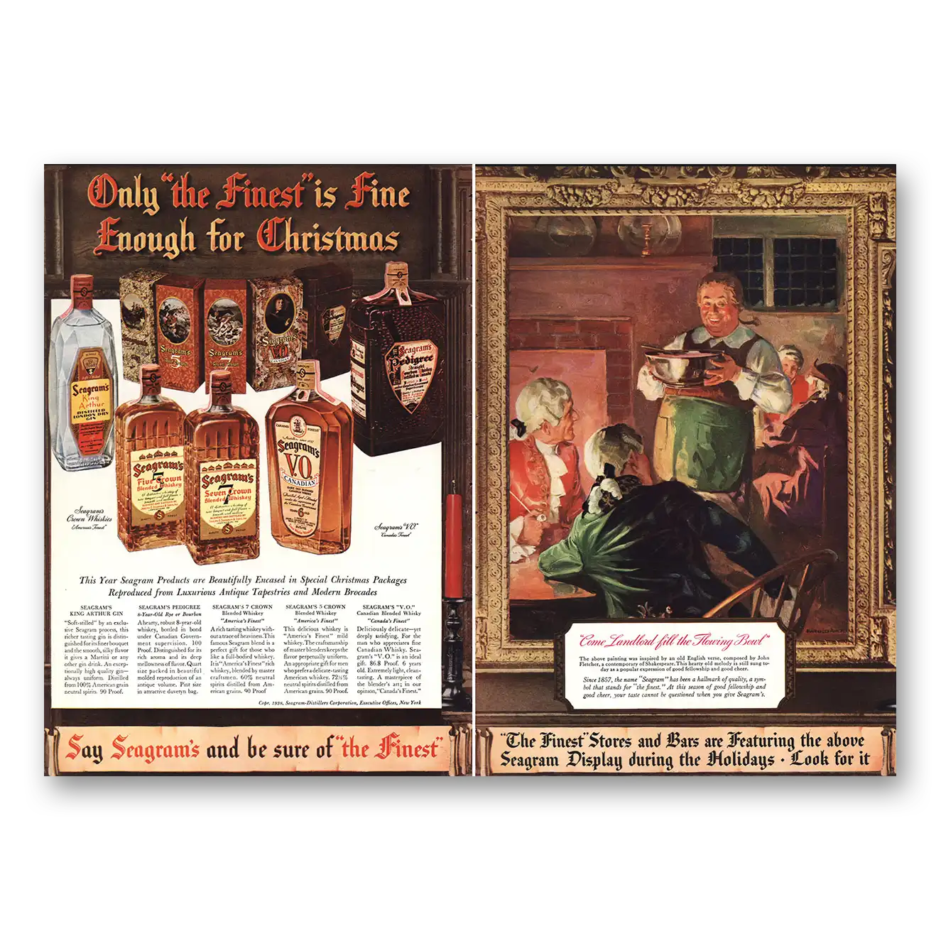 1938 Seagrams Fine Enough for Christmas Vintage Magazine Print Ad