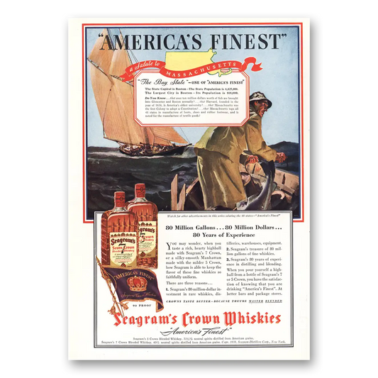 1938 Seagrams Crown Whiskies Bay State Vintage Magazine Print Ad