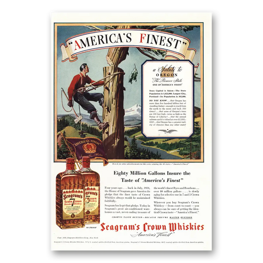 1938 Seagrams Crown Whiskies Salute to Oregon Vintage Magazine Print Ad