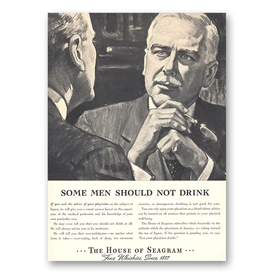 1938 Seagrams VO Whisky Some Men Should Not Drink Vintage Magazine Print Ad