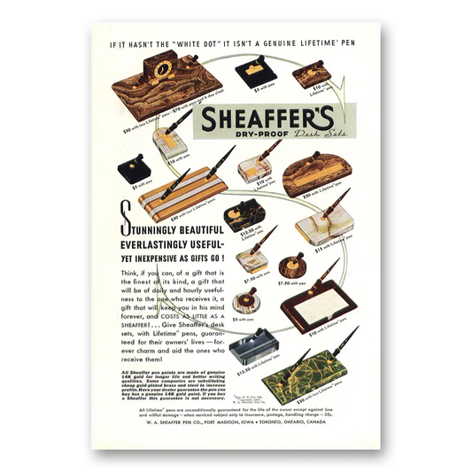 1938 Sheaffers Fountain Pen Desk Sets Stunningly Beautiful Vintage Magazine Print Ad