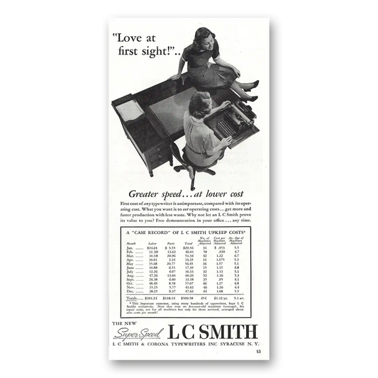 1938 Smith Corona Typewriters Love at First Sight Vintage Magazine Print Ad