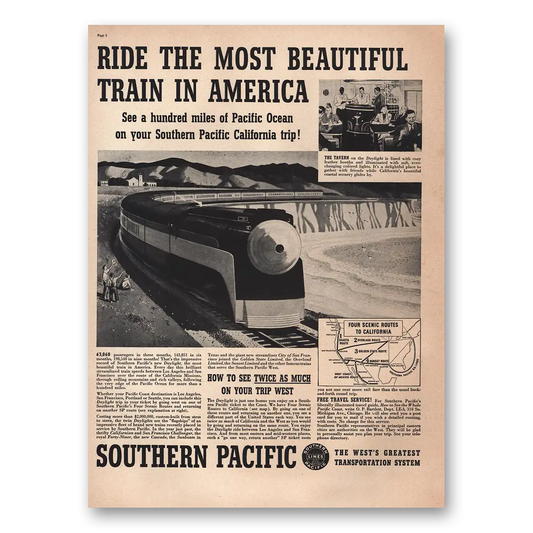 1938 Southern Pacific Most Beautiful Train In America Vintage Magazine Print Ad