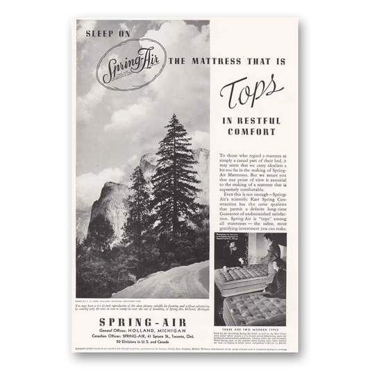 1938 Spring Air Mattress Tops in Restful Comfort Vintage Magazine Print Ad