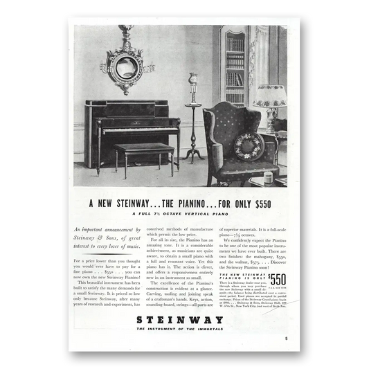 1938 Steinway Piano The Pianino Vintage Magazine Print Ad