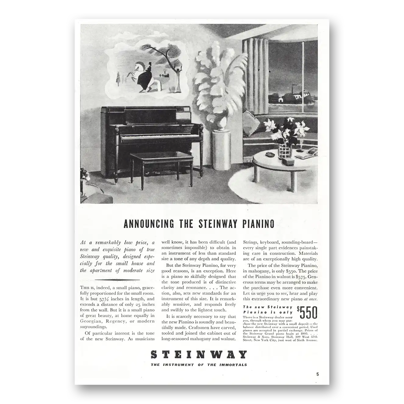 1938 Steinway Piano Introducing Steinway Pianino Vintage Magazine Print Ad