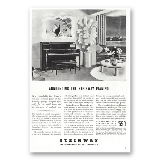 1938 Steinway Piano Introducing Steinway Pianino Vintage Magazine Print Ad