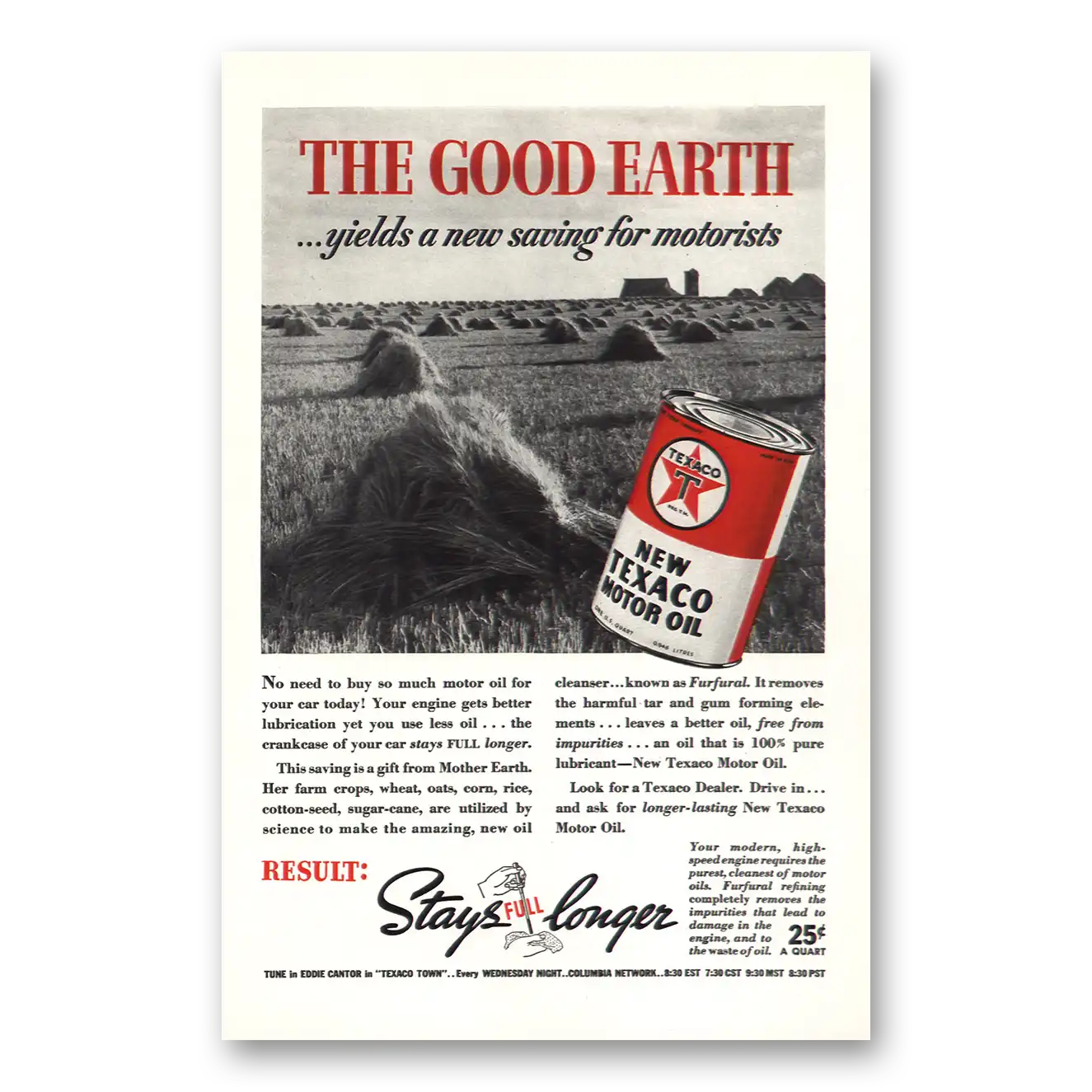 1938 Texaco Motor Oil Good Earth Vintage Magazine Print Ad