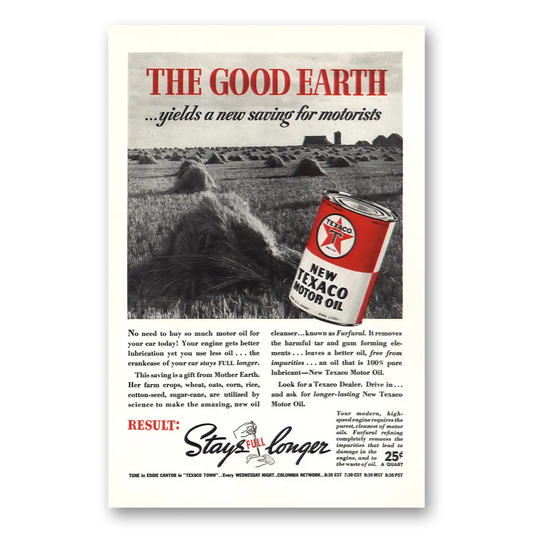 1938 Texaco Motor Oil Good Earth Vintage Magazine Print Ad