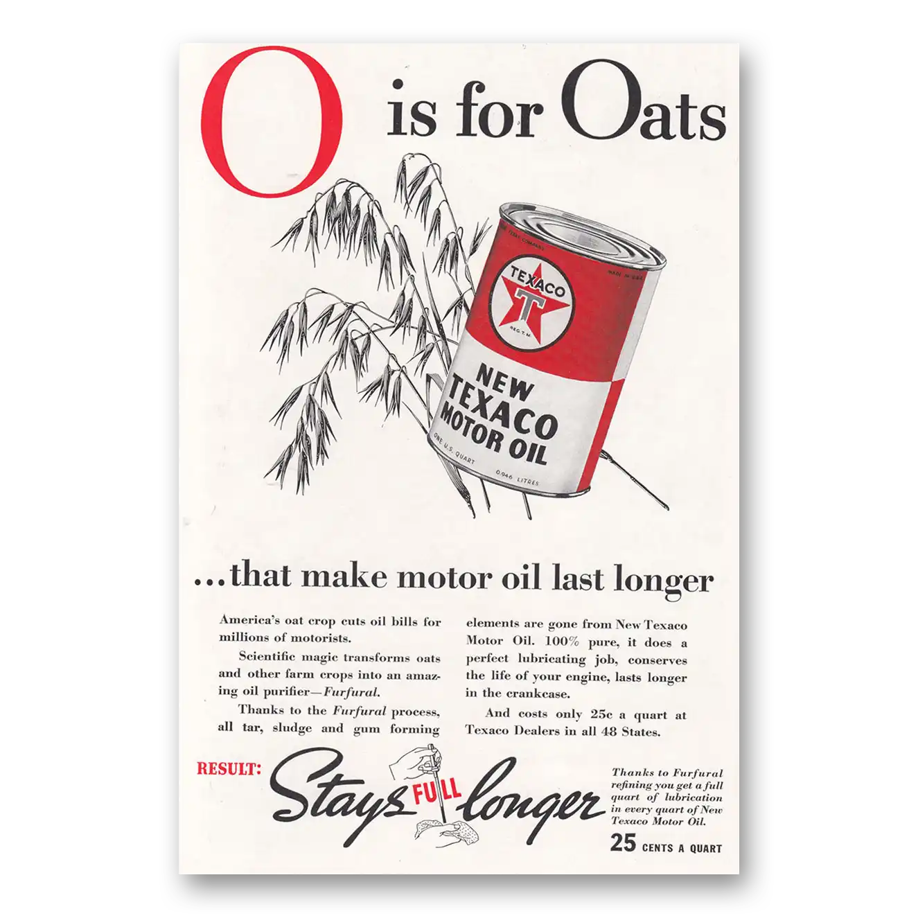 1938 Texaco Motor Oil O Is For Oats Vintage Magazine Print Ad