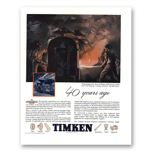 1938 Timken Roller Bearings Keep Going Partner 40 Years Ago Vintage Magazine Print Ad