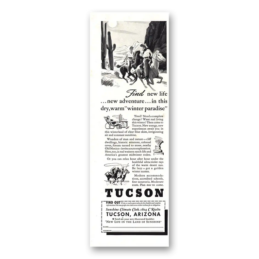 1938 Tucson Arizona Find New Life New Adventure Vintage Magazine Print Ad