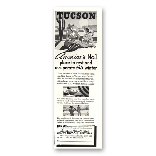 1938 Tucson Arizona Place to Rest and Recuperate Vintage Magazine Print Ad