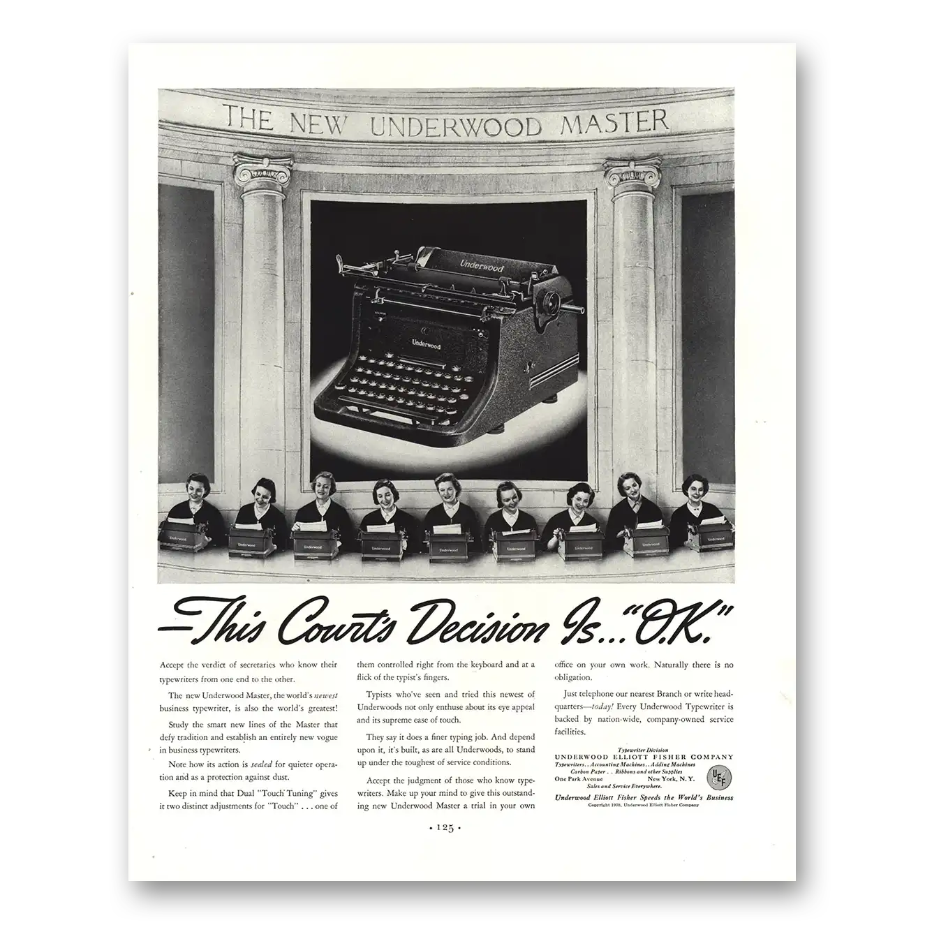 1938 Underwood Typewriter Master Typewriter Courts Decision Is Ok Vintage Magazine Print Ad