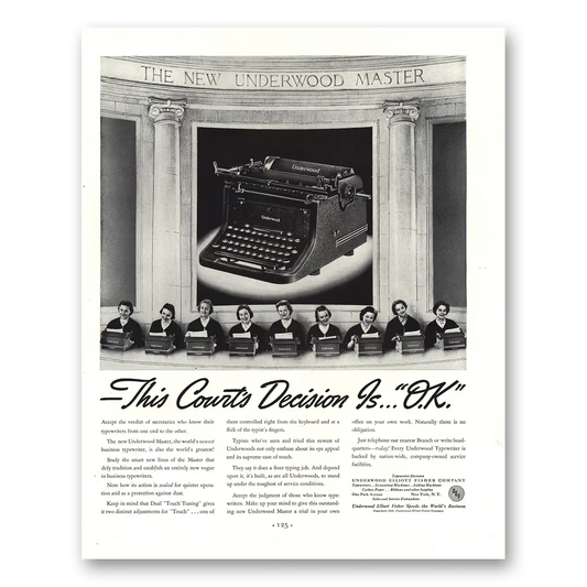 1938 Underwood Typewriter Master Typewriter Courts Decision Is Ok Vintage Magazine Print Ad