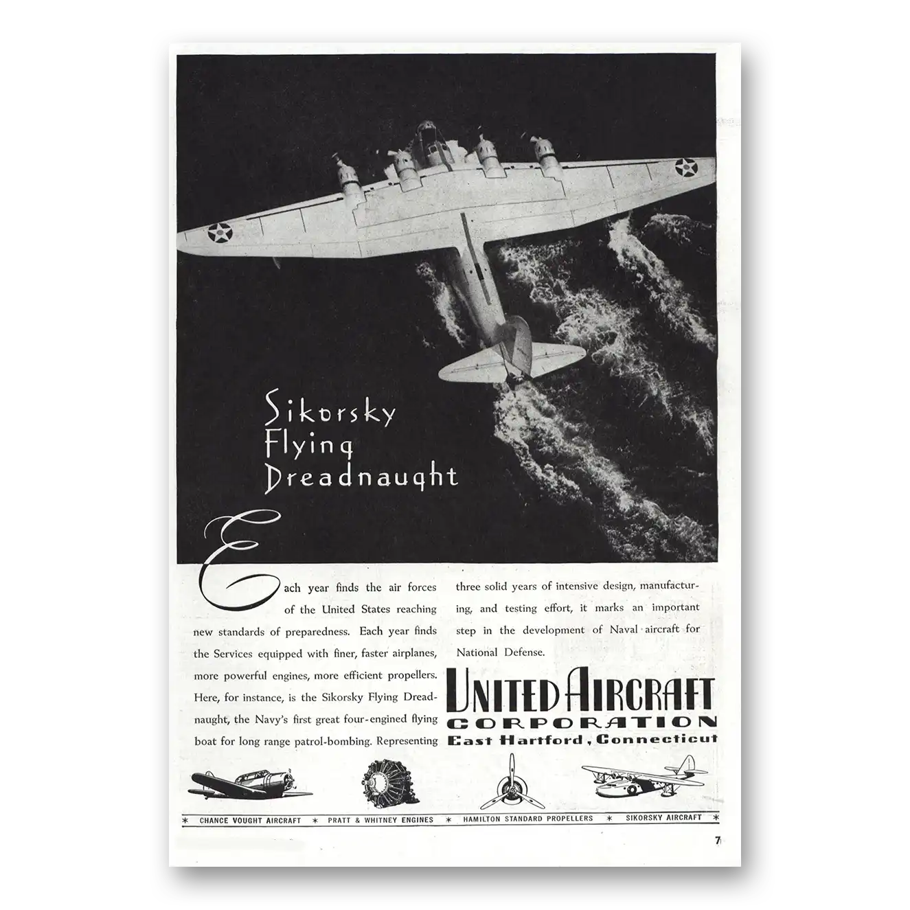 1938 United Aircraft Sikorsky Flying Dreadnaught Vintage Magazine Print Ad