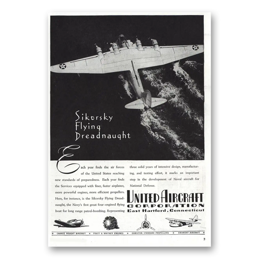 1938 United Aircraft Sikorsky Flying Dreadnaught Vintage Magazine Print Ad