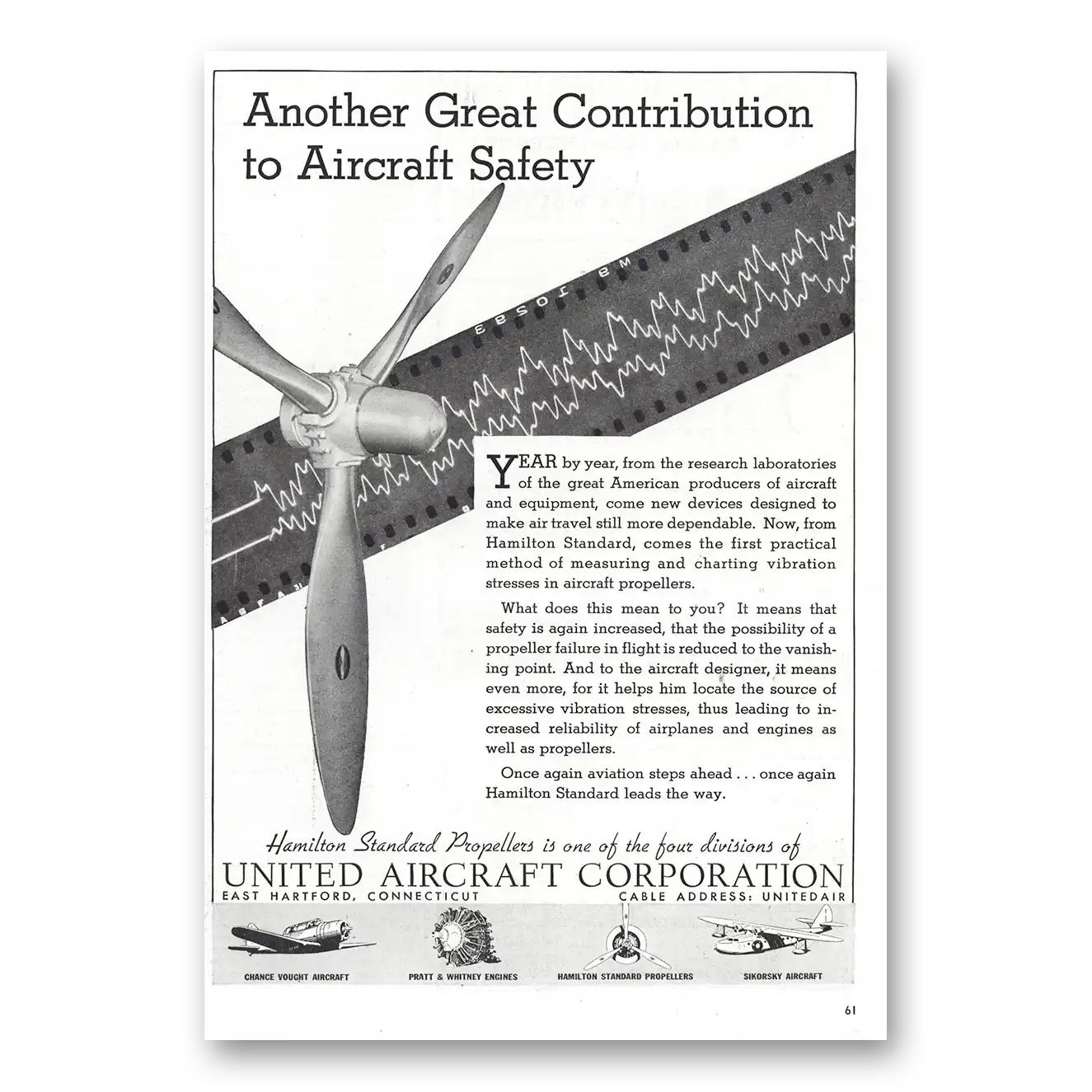 1938 United Aircraft Great Contribution Aircraft Safety Vintage Magazine Print Ad