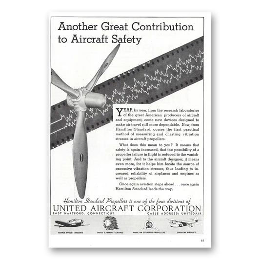 1938 United Aircraft Great Contribution Aircraft Safety Vintage Magazine Print Ad