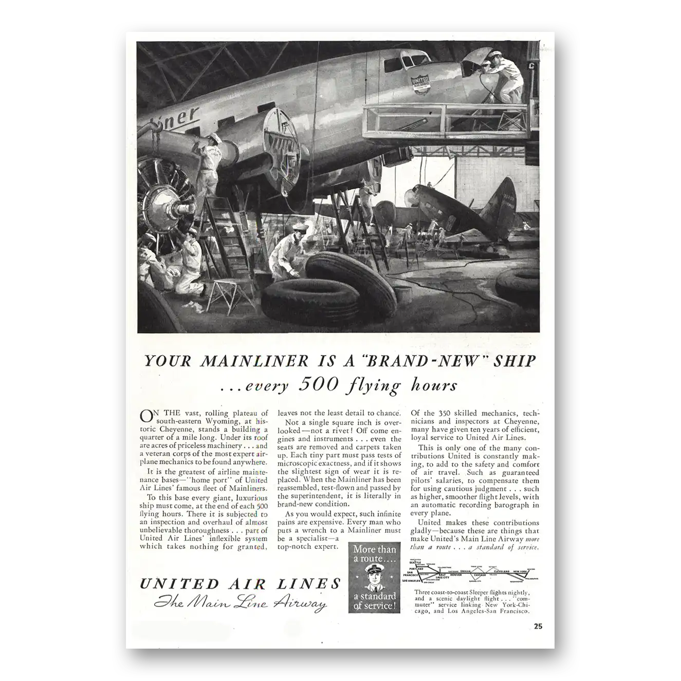 1938 United Airlines Mainliner Brand New Ship Vintage Magazine Print Ad