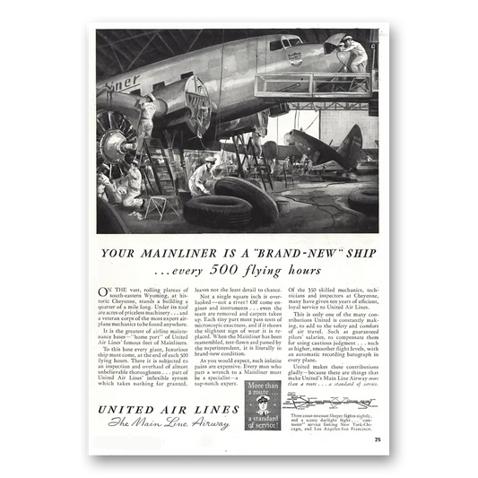 1938 United Airlines Mainliner Brand New Ship Vintage Magazine Print Ad