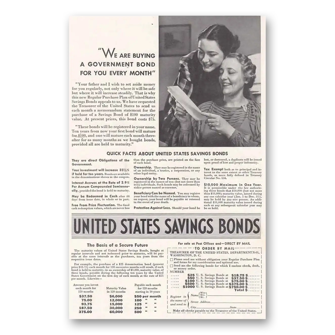 1938 United States Savings Bonds We Are Buying a Gove Vintage Magazine Print Ad