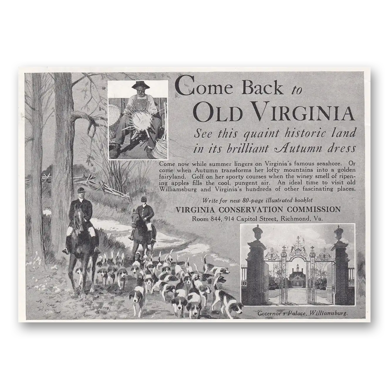 1938 Virginia Come Back to Old Virginia Vintage Magazine Print Ad