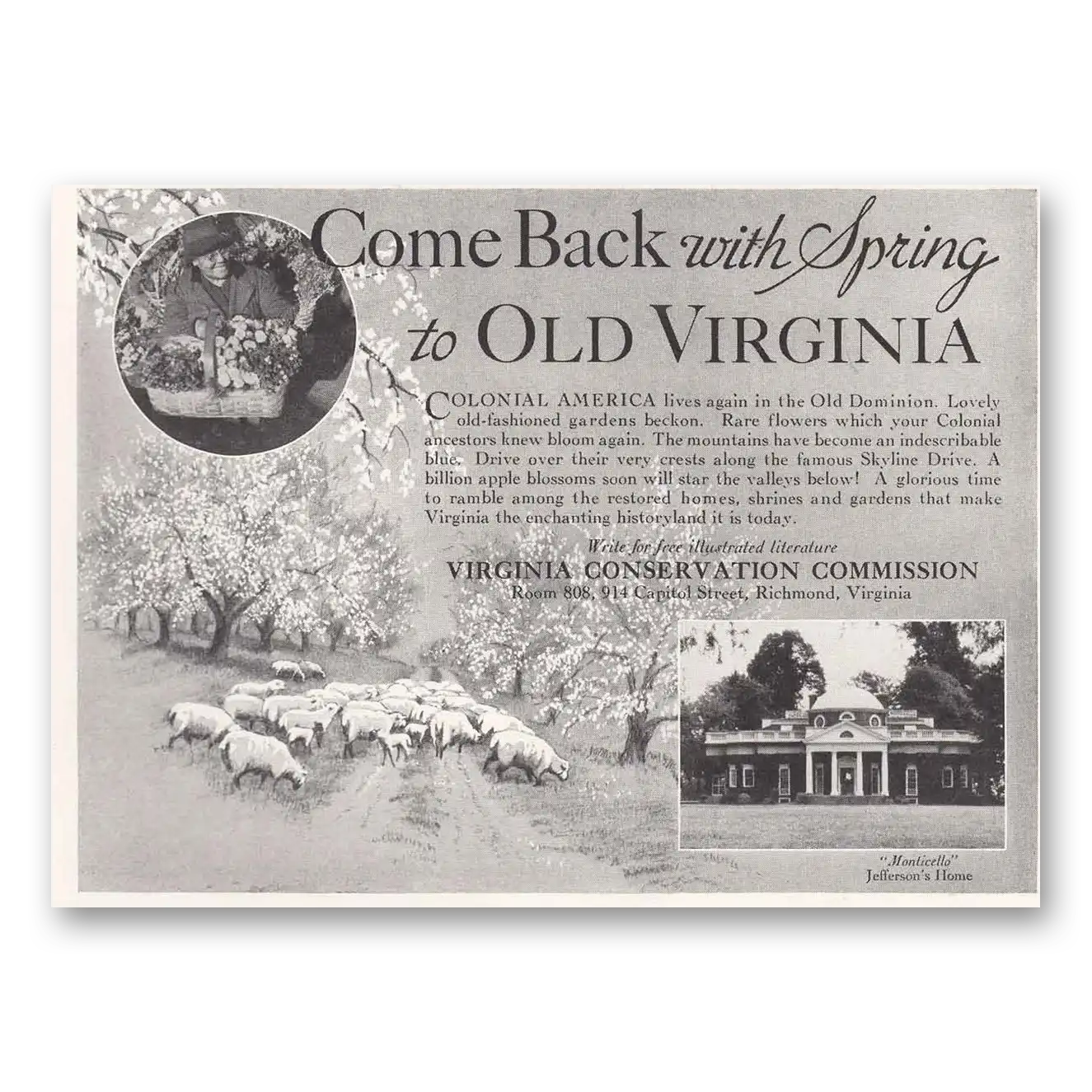 1938 Virginia Old Virginia Come Back with Spring Vintage Magazine Print Ad