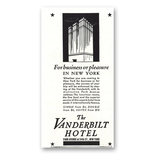 1938 Vanderbilt Hotel Business or Pleasure New York Vintage Magazine Print Ad