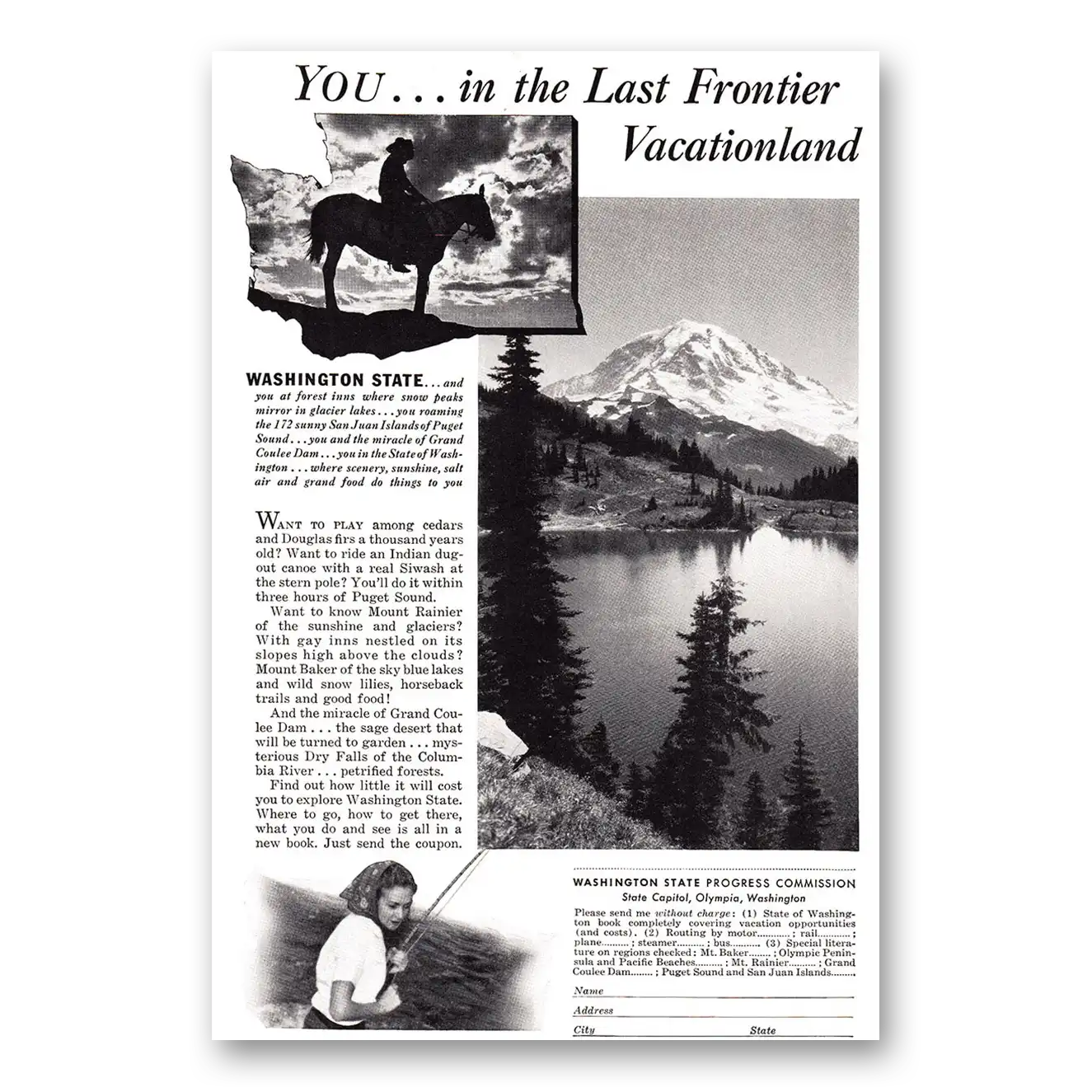 1938 Washington You in the Last Frontier Vacationland Vintage Magazine Print Ad