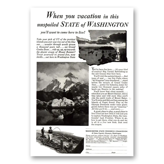 1938 Washington Unspoiled State of Washington Vintage Magazine Print Ad