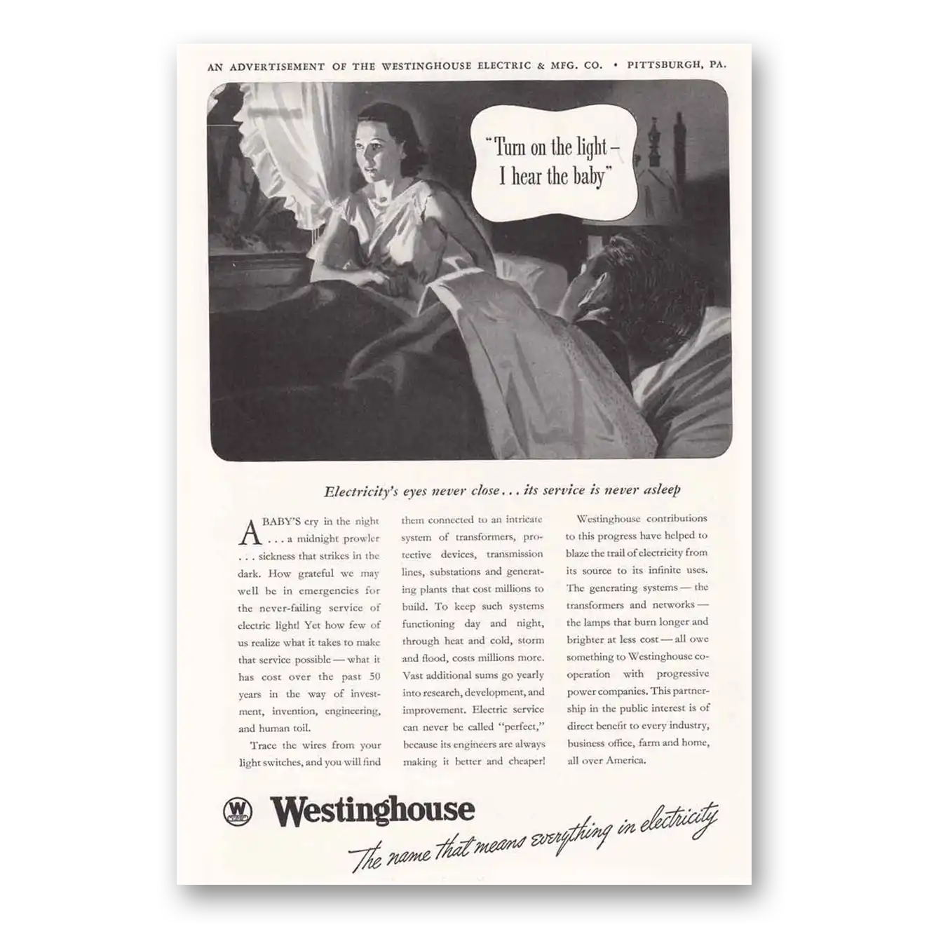 1938 Westinghouse Turn on the Light I Hear the Baby Vintage Magazine Print Ad