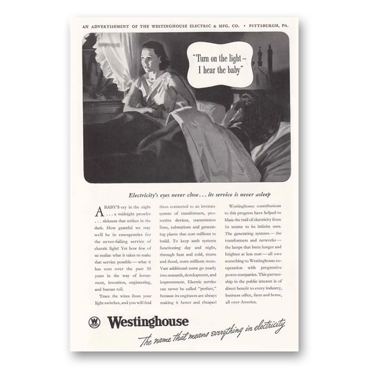 1938 Westinghouse Turn on the Light I Hear the Baby Vintage Magazine Print Ad